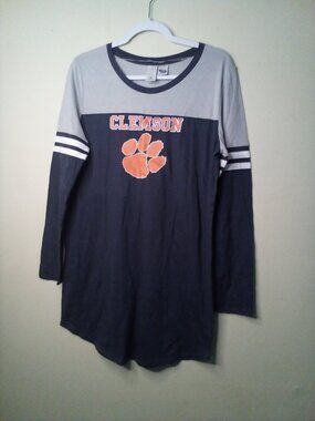 Concepts Sports Clemson Tigers Nightgown Women M Sleep Shirt Long Sleeve Gray